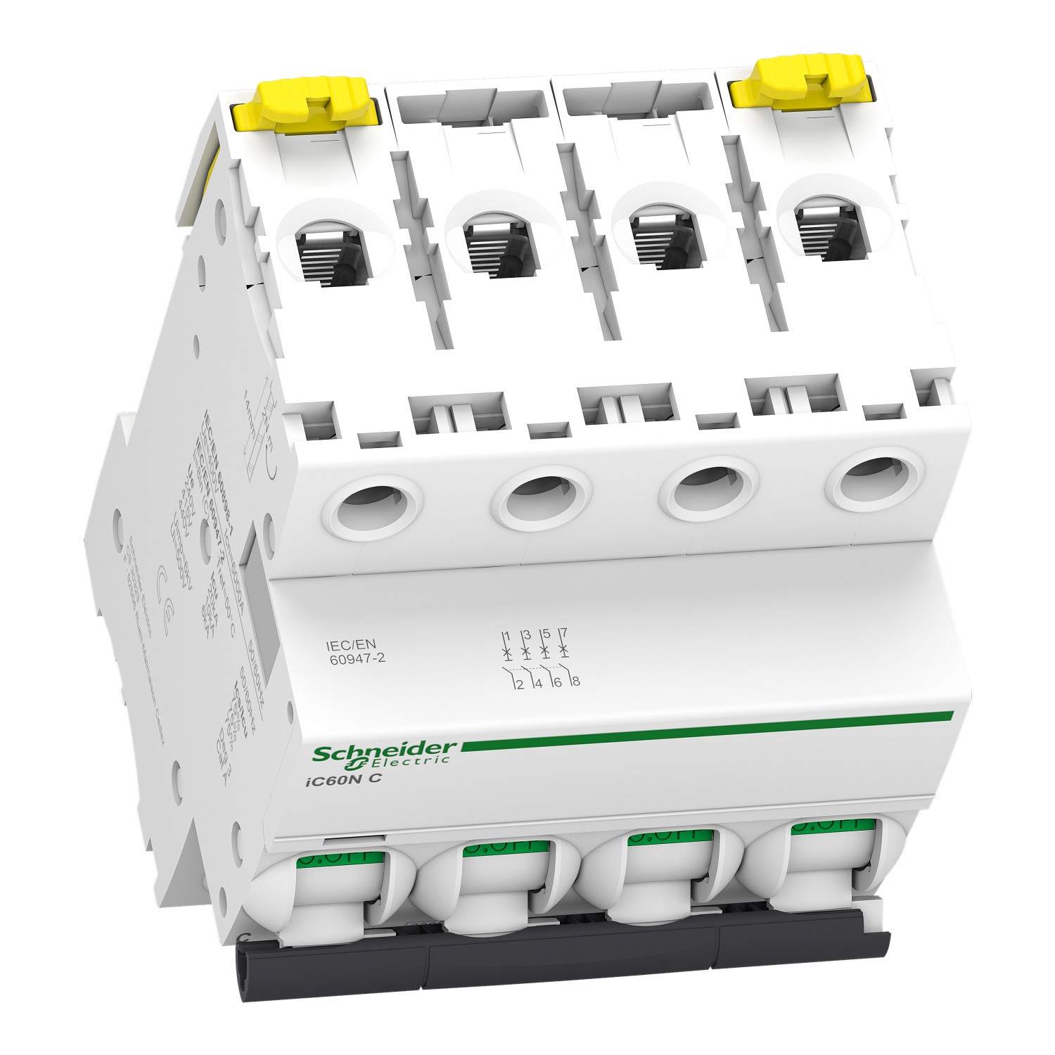 A9F74403 Schneider iC60N - Disjoncteur tétrapolaire 3A - 4P - Courbe C - 6/50kA - Bornes à vis - Acti9 iC60