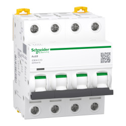 A9F84410 Schneider iC60H - Disjoncteur tétrapolaire 10A - 4P - Courbe C - 10/15kA - Bornes à vis - Acti9 iC60