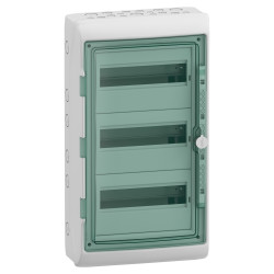 13435 Schneider - Coffret Kaedra 36 modules - 3 rangées de 12 modules - étanche IP65 - avec bornier de terre et serrure simple