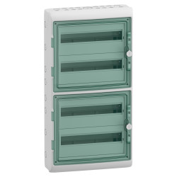 13437 Schneider - Coffret Kaedra 72 modules - 4 rangées de 18 modules - étanche IP65 - avec bornier de terre et serrure simple