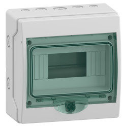 13443 Schneider - Coffret Kaedra 8 modules - étanche IP65 - Porte vitrée - Livré avec bornier de terre et serrure standard