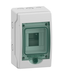 13976 Schneider - Coffret Kaedra 4 modules - étanche IP65 - sans bornier de terre - Porte transparente - Serrure standard
