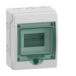 13977 Schneider - Coffret Kaedra 6 modules - étanche IP65 - sans bornier de terre - Porte transparente - Serrure standard