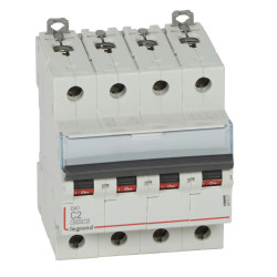 407921 Legrand DX3 - Disjoncteur tétrapolaire 2A 4P C2 6000A/10kA - 400V - Bornes à vis - 4 modules
