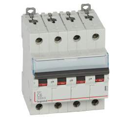 407924 Legrand DX3 - Disjoncteur tétrapolaire 6A 4P C6 6000A/10kA - 400V - Bornes à vis - 4 modules