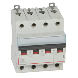 407928 Legrand DX3 - Disjoncteur tétrapolaire 16A 4P C16 6000A/10kA - 400V - Bornes à vis - 4 modules