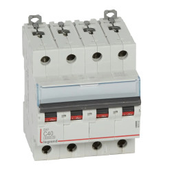 407932 Legrand DX3 - Disjoncteur tétrapolaire 40A 4P C40 6000A/10kA - 400V - Bornes à vis - 4 modules
