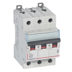 408090 Legrand DX3 - Disjoncteur triphasé 20A 3P D20 6000A/10kA - Courbe D - 400V - À vis - 3 modules