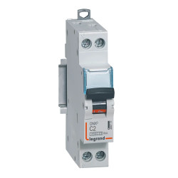 406771 Legrand DNX3 - Disjoncteur phase + neutre 1P+N C2 - 4500A/6kA - Vis/vis - Courbe C - 2A - 230V