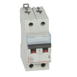 407514 Legrand DX3 - Disjoncteur bipolaire 50A 2P B50 6000A/10kA - Courbe B - 230V - À vis - 2 modules