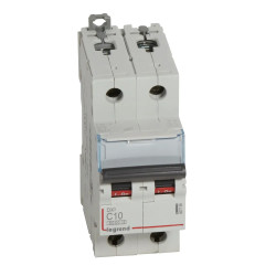 407798 Legrand DX3 - Disjoncteur bipolaire 10A 2P C10 6000A/10kA - 230V - Bornes à vis - 2 modules