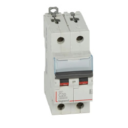 407801 Legrand DX3 - Disjoncteur bipolaire 20A 2P C20 6000A/10kA - 230V - Bornes à vis - 2 modules