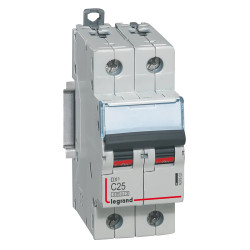 407802 Legrand DX3 - Disjoncteur bipolaire 25A 2P C25 6000A/10kA - 230V - Bornes à vis - 2 modules