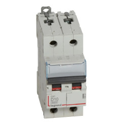 408029 Legrand DX3 - Disjoncteur bipolaire 10A 2P D10 6000A/10kA - Courbe D - 230V - À vis - 2 modules