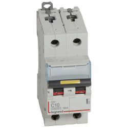 409219 Legrand DX3 - Disjoncteur bipolaire 10A 2P C10 10000A/16kA - 230V - Courbe C - À vis - 2 modules