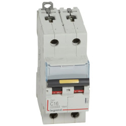 409221 Legrand DX3 - Disjoncteur bipolaire 16A 2P C16 10000A/16kA - 230V - Courbe C - À vis - 2 modules