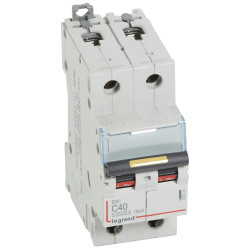 409225 Legrand DX3 - Disjoncteur bipolaire 40A 2P C40 10000A/16kA - 230V - Courbe C - À vis - 2 modules