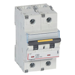 409228 Legrand DX3 - Disjoncteur bipolaire 80A 2P C80 10000A/16kA - 230V - Courbe C - À vis - 3 modules