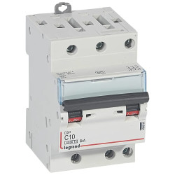 406890 Legrand DX3 - Disjoncteur triphasé 10A 3P C10 - 4,5/6kA - 400V - Courbe C - Vis/vis - 3 modules - Peigne HX3