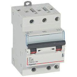 406894 Legrand DX3 - Disjoncteur triphasé 25A 3P C25 - 4,5/6kA - 400V - Courbe C - Vis/vis - 3 modules - Peigne HX3