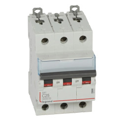 407861 Legrand DX3 - Disjoncteur triphasé 25A 3P C25 6000A/10kA - 400V - Bornes à vis - 3 modules