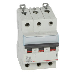 407865 Legrand DX3 - Disjoncteur triphasé 63A 3P C63 6000A/10kA - 400V - Bornes à vis - 3 modules