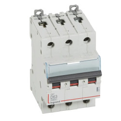 408095 Legrand DX3 - Disjoncteur triphasé 63A 3P D63 6000A/10kA - Courbe D - 400V - À vis - 3 modules