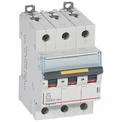 409267 Legrand DX3 - Disjoncteur triphasé 3A 3P C3 10000A/16kA - 400V - Courbe C - À vis - 3 modules