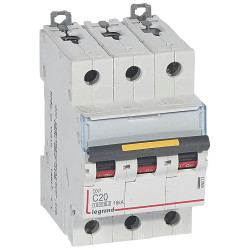 409274 Legrand DX3 - Disjoncteur triphasé 20A 3P C20 10000A/16kA - 400V - Courbe C - À vis - 3 modules