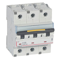 409281 Legrand DX3 - Disjoncteur triphasé 100A 3P C100 10000A/16kA - 400V - Courbe C - À vis - 4,5 modules