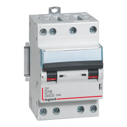 408126 Legrand DX3 - Disjoncteur tétrapolaire 16A 4P D16 - 6/10kA - 400V - Courbe D - Vis/vis - 3 modules - Peigne HX3