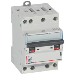 408127 Legrand DX3 - Disjoncteur tétrapolaire 20A 4P D20 - 6/10kA - 400V - Courbe D - Vis/vis - 3 modules - Peigne HX3