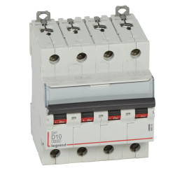 408145 Legrand DX3 - Disjoncteur tétrapolaire 10A 4P D10 6000A/10kA - Courbe D - 400V - À vis - 4 modules
