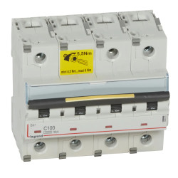 409363 Legrand DX3 - Disjoncteur tétrapolaire 100A 4P C100 10000A/16kA - 400V - Courbe C - À vis - 6 modules
