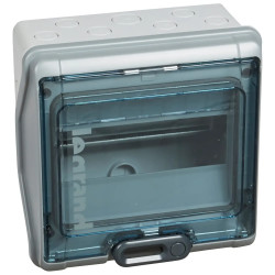 601998 Coffret étanche Legrand 8 modules Plexo - étanchéité IP65 - Porte vitrée - Fermeture standard - Sans bornier de terre