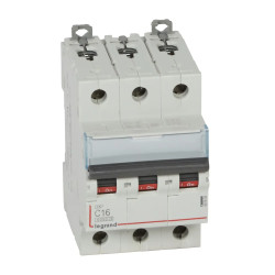 407859 Legrand DX3 - Disjoncteur triphasé 16A 3P C16 6000A/10kA - 400V - Bornes à vis - 3 modules