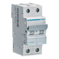 MCN216 - Disjoncteur Hager bipolaire 16A - 2P - 6/10kA - courbe C - Bornes à vis alignées - 2 modules