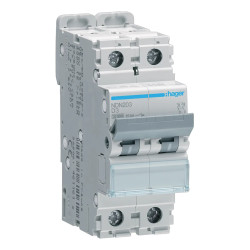 NDN203 - Disjoncteur Hager bipolaire 3A - 2P - 10/15kA - courbe D - Bornes à vis alignées - 2 modules