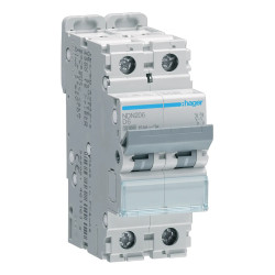 NDN206 - Disjoncteur Hager bipolaire 6A - 2P - 10/15kA - courbe D - Bornes à vis alignées - 2 modules