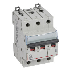 408084 Legrand DX3 - Disjoncteur triphasé 4A 3P D4 6000A/10kA - Courbe D - 400V - À vis - 3 modules