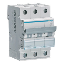 MCN300 - Disjoncteur Hager triphasé 0,5A - 3P - 6/10kA - courbe C - Bornes à vis alignées - 3 modules