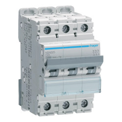 NDN325 - Disjoncteur Hager triphasé 25A - 3P - 10/15kA - courbe D - Bornes à vis alignées - 3 modules