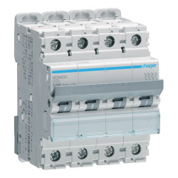 NDN450 - Disjoncteur Hager tétrapolaire 50A - 4P - 10/15kA - courbe D - Bornes à vis alignées - 4 modules