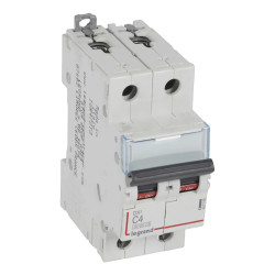 407795 Legrand DX3 - Disjoncteur bipolaire 4A 2P C4 6000A/10kA - 230V - Bornes à vis - 2 modules