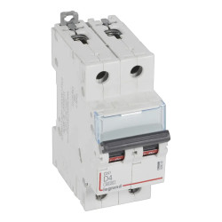 408026 Legrand DX3 - Disjoncteur bipolaire 4A 2P D4 6000A/10kA - Courbe D - 230V - À vis - 2 modules
