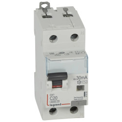 411003 - Disjoncteur différentiel Legrand1P+N 20A 30mA Type AC - DX3 6/10kA - Bornes alignées - Vis/vis