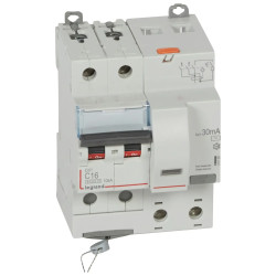 411158 - Disjoncteur différentiel Legrand2P 16A 30mA Type AC - DX3 6/10kA - Bornes alignées - Vis/vis - 4 modules