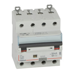 411187 - Disjoncteur différentiel triphasé Legrand4P 20A 30mA Type AC - DX3 6000A/10kA - Bornes alignées - 4M