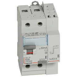 411633 - Interrupteur différentiel Legrand2P 63A 30mA Type AC - Arrivée haut / départ haut - 3 modules