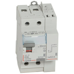 411639 - Interrupteur différentiel Legrand2P 63A 30mA Type A - Arrivée haut / départ haut - 3 modules